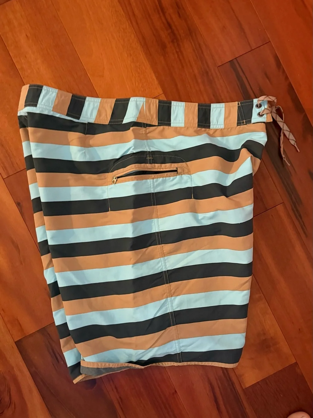 Patagonia Men's Striped Hybrid Shorts in Light Blue, Tan & Black